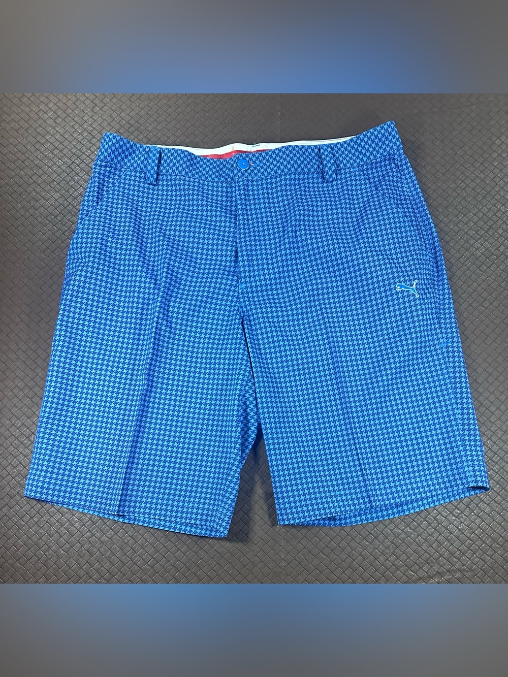 Puma Shorts Mens 36 Golf Blue Houndstooth Stretch Activewear Performance